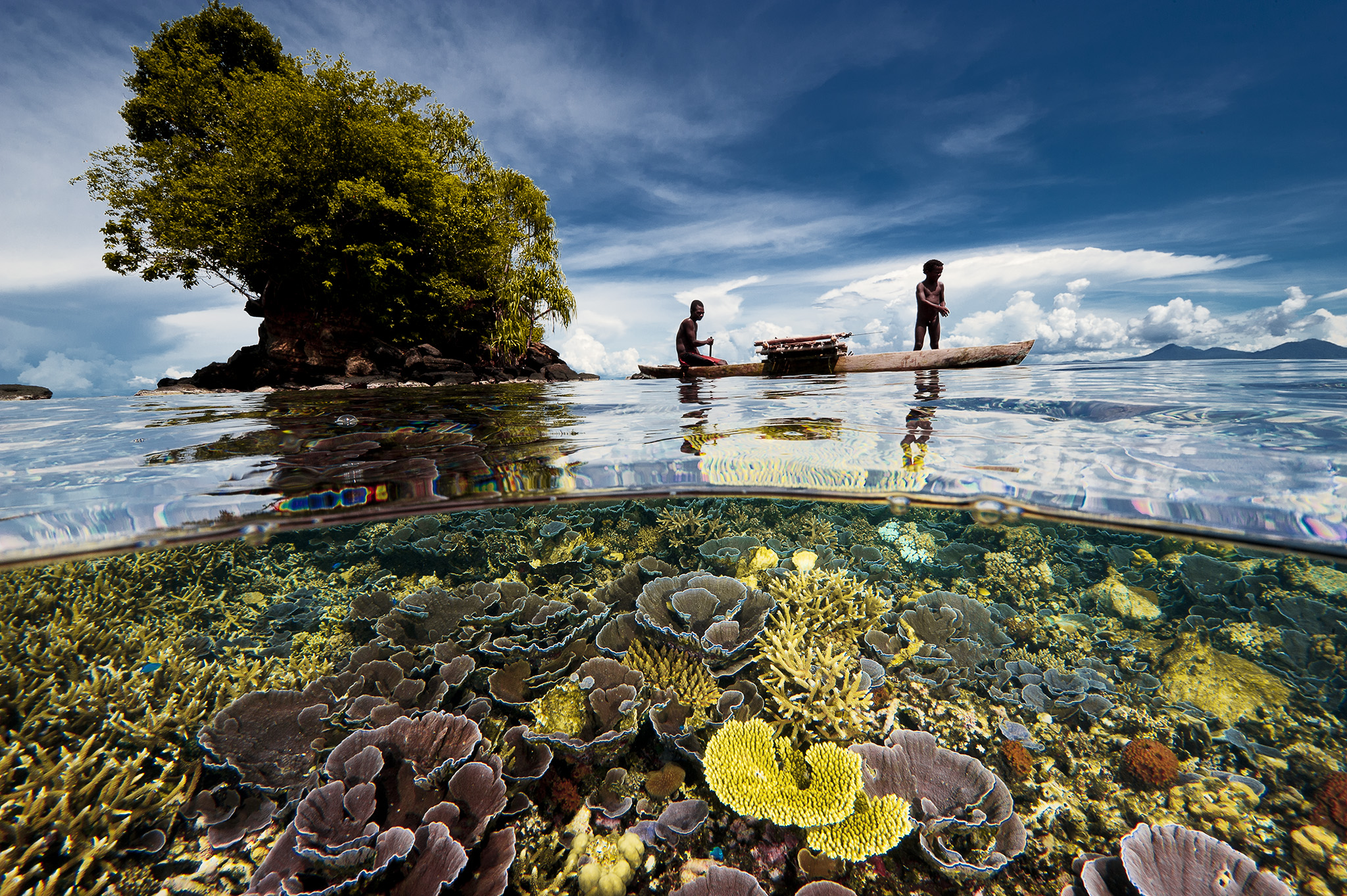half and half image of native fisherman with young son in outrigger from a village on the Willaumez Peninsula on New Britain Island, Kimbe Bay, Papua New Guinea.
Geography ref:
MaxBenjamin1@gmail.com
Fish Ref: Dr. Gerry Allen
gerry.tropicalreef@gmail.com